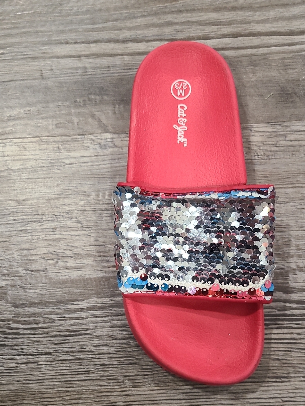 Cat & Jack Red, White And Blue Flip Sequins Slide Sandals Size Medium 2/3 - Picture 2 of 3